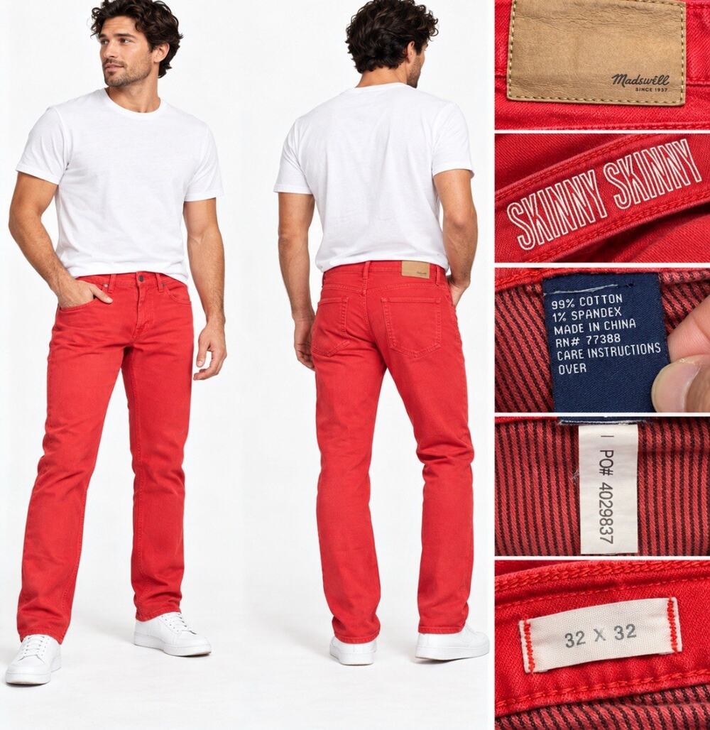 Preppy Madewell Skinny Skinny Men's Skinny Jeans Size 32x32 Red Denim
